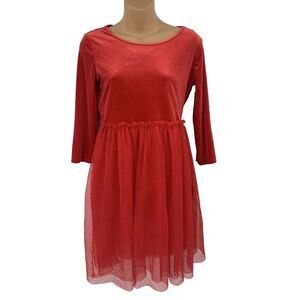 Wonder Nation Red Crushed Velour  Top & Lace Bottom Girl's Dress Size XL (14-16)